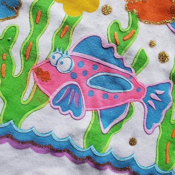 VTG 90s Girls Fish Themed Tank Top with Puff Ink Glitter by CoStar - Picture 3 of 4